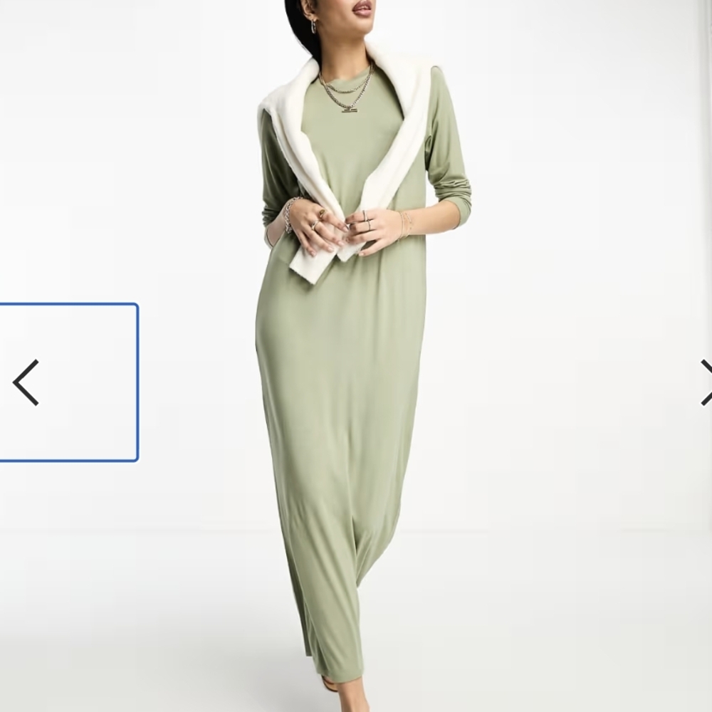 Sage Green Maxi Dress with Cream Sweater